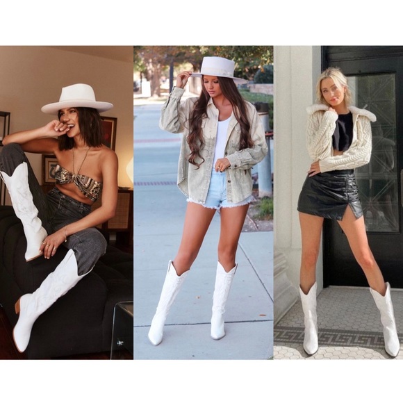 White Knee High Embroidered Cowboy Boots - Picture 6 of 9